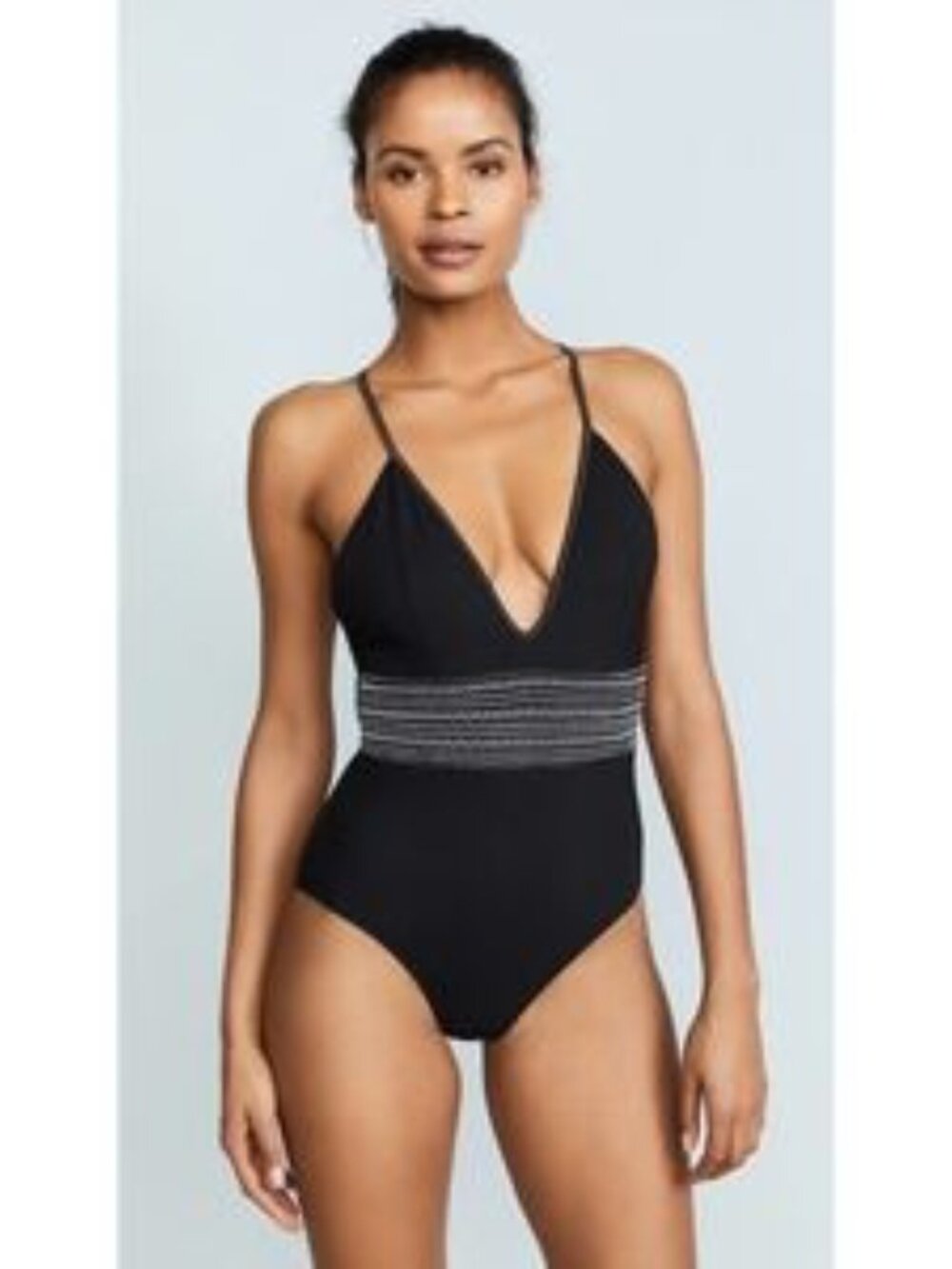 KISUI Eden Black One Piece Swimsuit Womens XS Criss Cross Back Deep V Swimwear